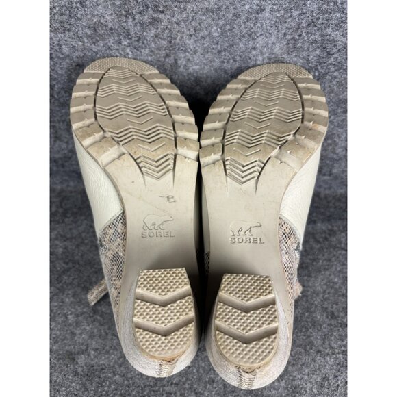 Sorel Shoes Womens Size 10 White Snake Print Leather Open Toe Heel Booties - Picture 9 of 9